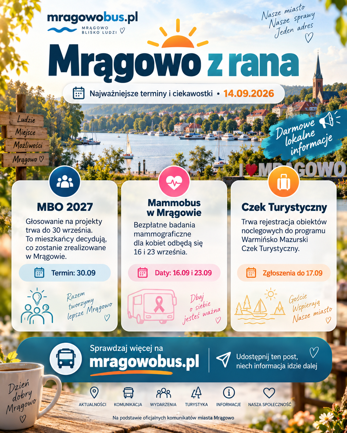 Mrągowo z rana, najważniejsze terminy 14 września 2026